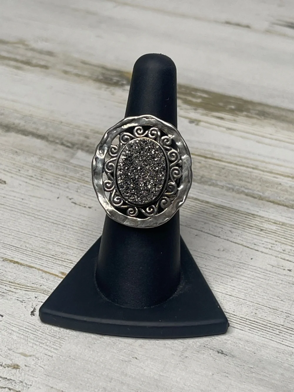 Or Paz Sterling Silver Druzy Oval Statement Ring